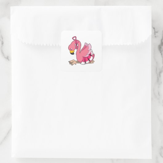Flamingo mit Ribbon Quadratischer Aufkleber (Tasche)