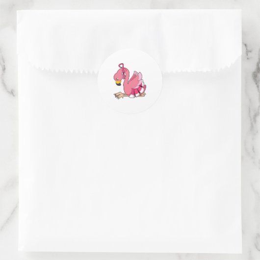 Flamingo mit Ribbon Runder Aufkleber (Tasche)