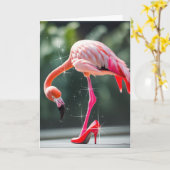 Flamingo mit rotem High Heel Schuh Karte (Gelbe Blume)