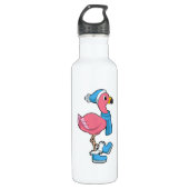 Flamingo mit Scarf & Hat Edelstahlflasche (Vorderseite)