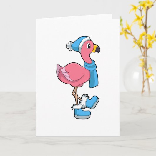 Flamingo mit Scarf & Hat Karte (Gelbe Blume)