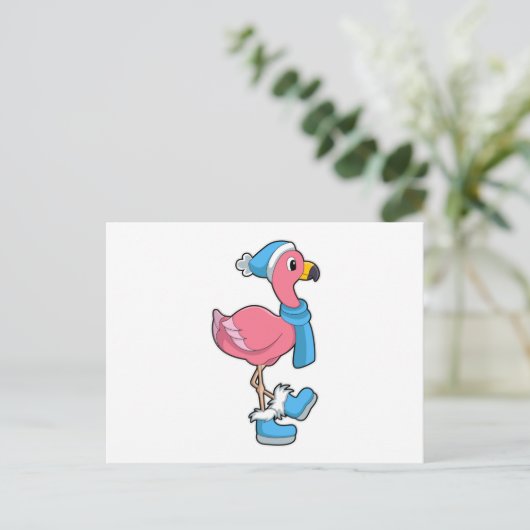 Flamingo mit Scarf & Hat Postkarte (Stehend Vorderseite)