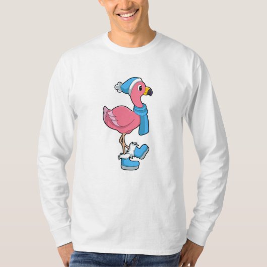Flamingo mit Scarf & Hat T-Shirt (Vorderseite)