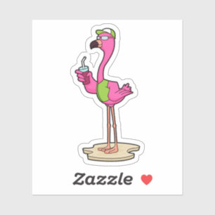 Flamingo mit Sonnenbrille & Cap Aufkleber