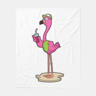 Flamingo mit Sonnenbrille & Cap Fleecedecke