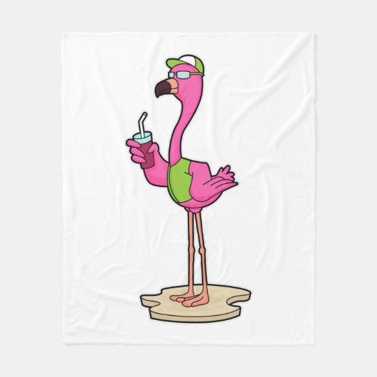 Flamingo mit Sonnenbrille & Cap Fleecedecke (Vorderseite)