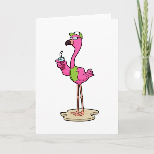 Flamingo mit Sonnenbrille & Cap Karte (Vorderseite)