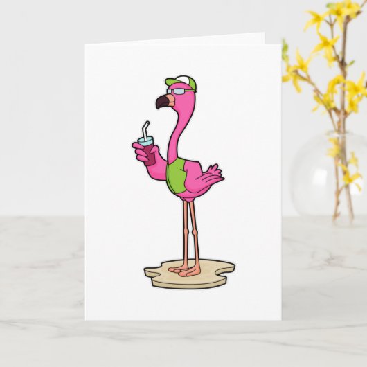 Flamingo mit Sonnenbrille & Cap Karte (Gelbe Blume)