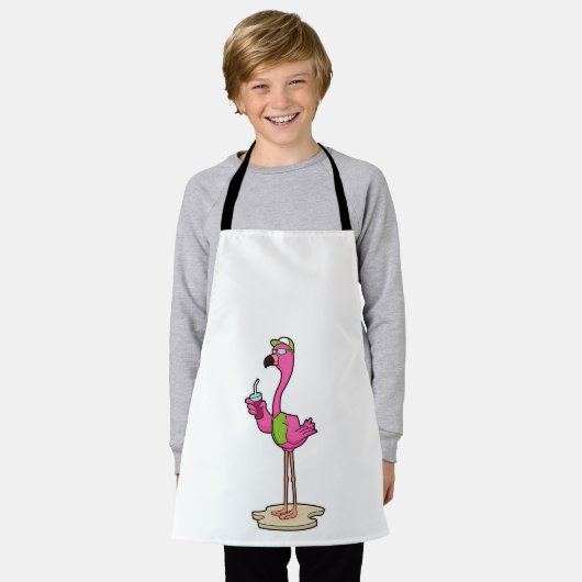 Flamingo mit Sonnenbrille & Cap Schürze (Getragen)