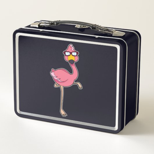 Flamingo mit Sonnenbrille Metall Brotdose (Rückseite)