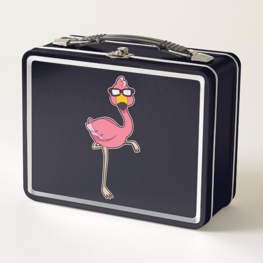 Flamingo mit Sonnenbrille Metall Brotdose (Vorderseite)