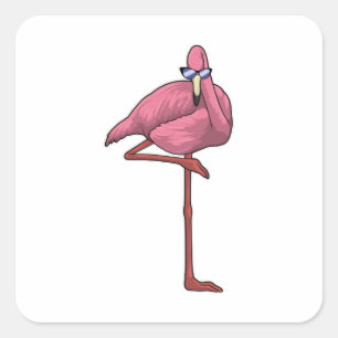 Flamingo mit Sonnenbrille Quadratischer Aufkleber