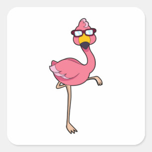 Flamingo mit Sonnenbrille Quadratischer Aufkleber