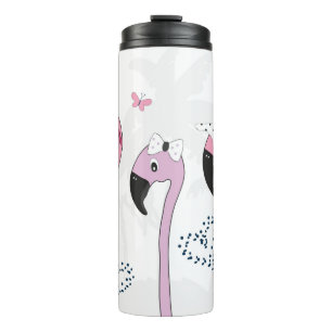 Flamingo mit Sonnenbrille und Hut im Sommer. schne Thermosbecher