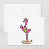 Flamingo mit Sonnenbrille und Mütze Postkarte (Vorne/Hinten)