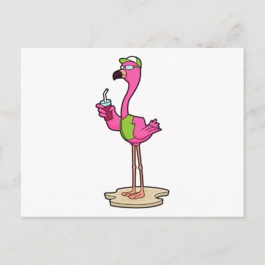Flamingo mit Sonnenbrille und Mütze Postkarte (Vorderseite)