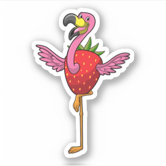 Flamingo mit Strawberry Aufkleber (Vorderseite)