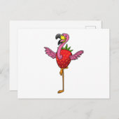 Flamingo mit Strawberry Postkarte (Vorne/Hinten)
