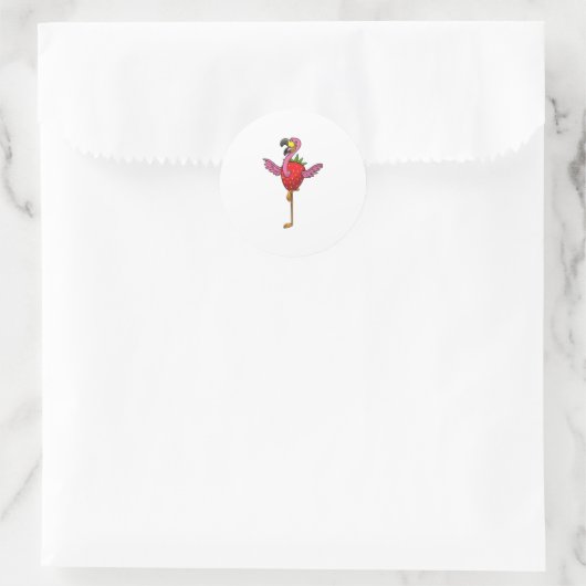 Flamingo mit Strawberry Runder Aufkleber (Tasche)