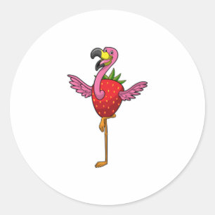 Flamingo mit Strawberry Runder Aufkleber