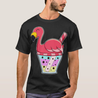 Flamingo mit Tasse von Juice Drinking Stroh T-Shirt