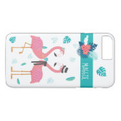 Flamingo mit tropischen Blume und Blätter Case-Mate iPhone Hülle (Rückseite (Horizontal))
