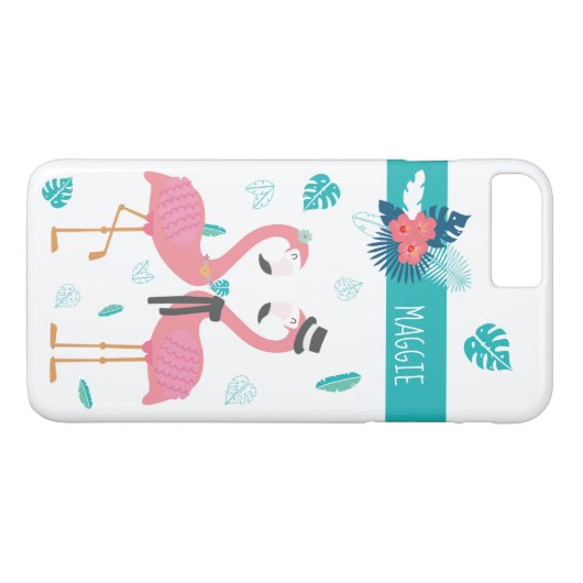 Flamingo mit tropischen Blume und Blätter Case-Mate iPhone Hülle (Rückseite (Horizontal))