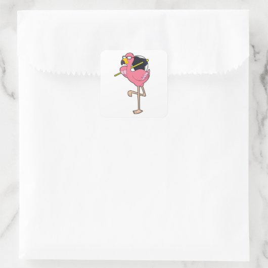 Flamingo mit Umbrella Quadratischer Aufkleber (Tasche)