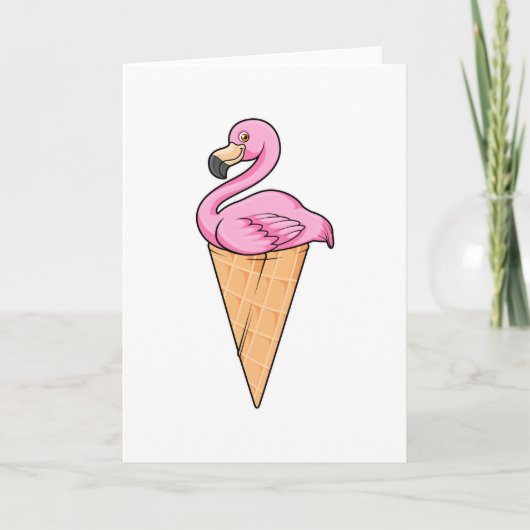 Flamingo mit Waffel aus Eiscreme Karte (Vorderseite)