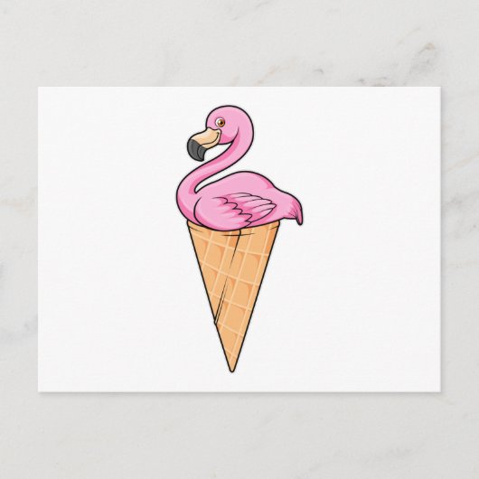 Flamingo mit Waffel Eiscreme Postkarte (Vorderseite)