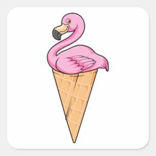 Flamingo mit Waffel Eiscreme Quadratischer Aufkleber