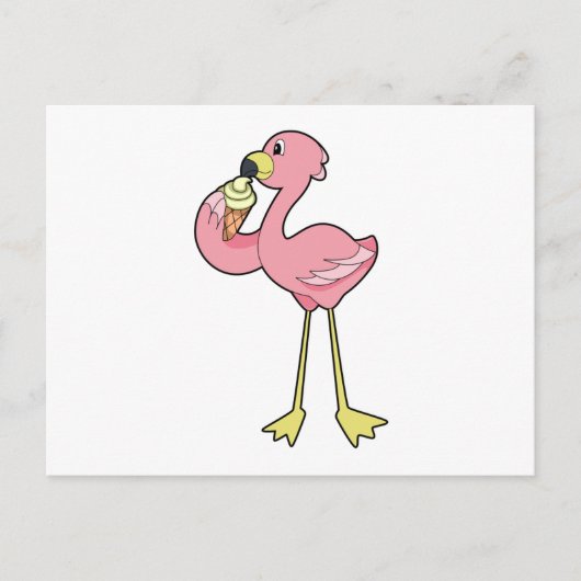 Flamingo mit Waffeleis Postkarte (Vorderseite)