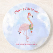 Flamingo mit Weihnachtsdekoration Getränkeuntersetzer (Vorne)