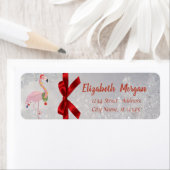 Flamingo mit Weihnachtsmannmütze Silver, Roter Bow (Insitu)