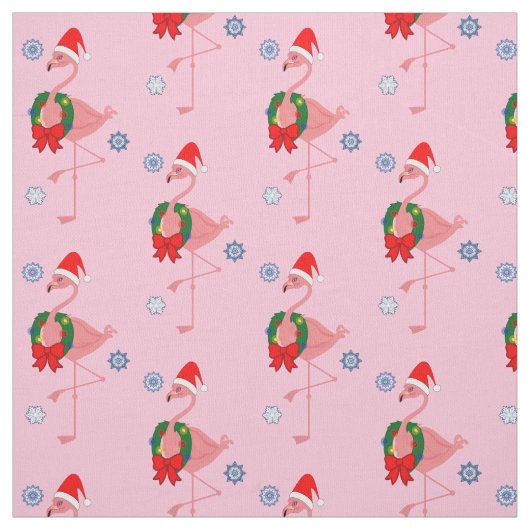 Flamingo mit Weihnachtsmannmütze und Wreath Stoff (Muster)