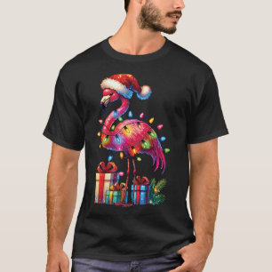 Flamingo mit Weihnachtsmannmütze Weihnachten Tropi T-Shirt