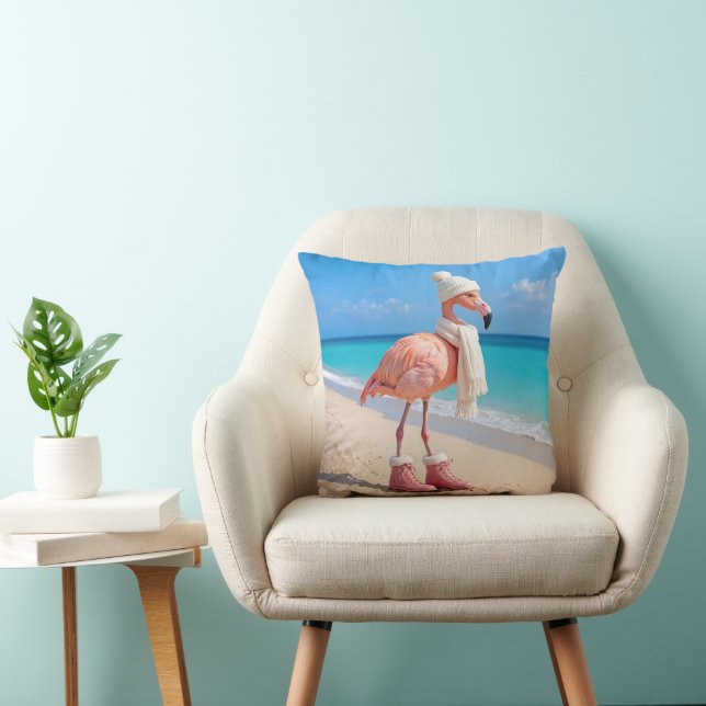 Flamingo mit Winter-Schal und Hut Kissen (Stuhl )