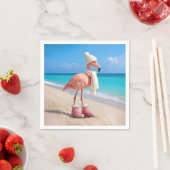 Flamingo mit Winter-Schal und Hut Serviette (Beispiel)