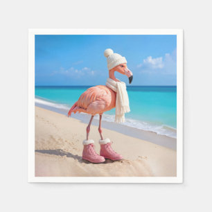 Flamingo mit Winter-Schal und Hut Serviette