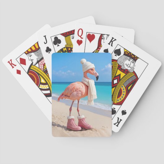 Flamingo mit Winter-Schal und Hut Spielkarten (Rückseite)