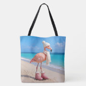 Flamingo mit Winter-Schal und Hut Tasche (Rückseite)