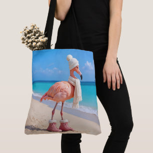 Flamingo mit Winter-Schal und Hut Tasche
