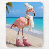 Flamingo mit Winter-Schal und Stiefeln Mousepad (Vorne)