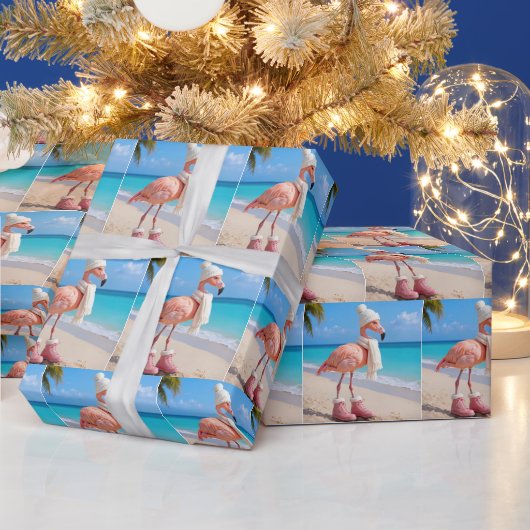 Flamingo mit Wintermütze und Schal Geschenkpapier (Feiertage)