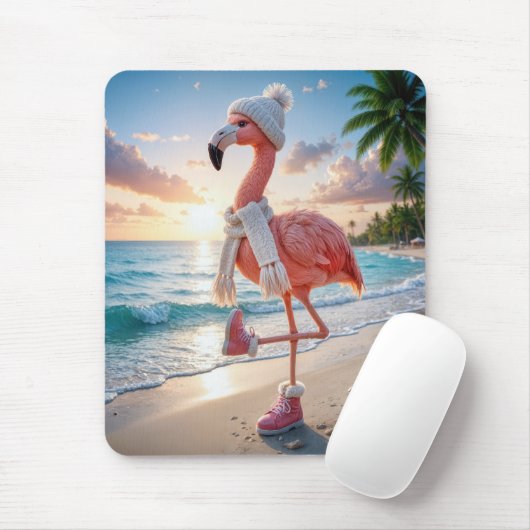 Flamingo mit Winterstiefeln und Schal Mousepad (Mit Mouse)