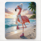 Flamingo mit Winterstiefeln und Schal Mousepad (Vorne)