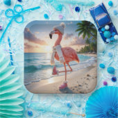 Flamingo mit Winterstiefeln und Schal Pappteller (Party)