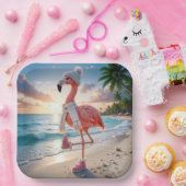 Flamingo mit Winterstiefeln und Schal Pappteller (Party)