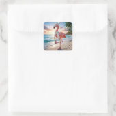 Flamingo mit Winterstiefeln und Schal Quadratischer Aufkleber (Tasche)