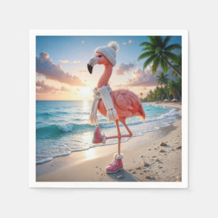 Flamingo mit Winterstiefeln und Schal Serviette